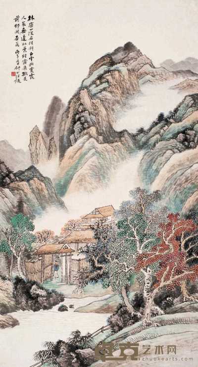 汪琨 1936年作 秋山红树 立轴 148.5×79.5cm